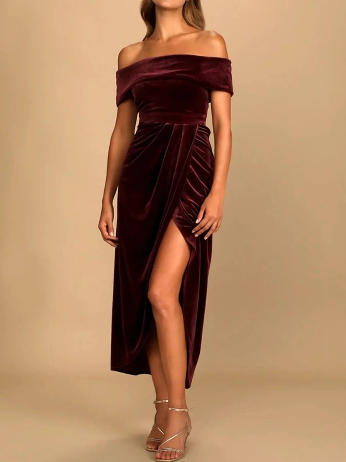 Off Shoulder Wrap Dress With Side Slit Silhouette - Southern Shores Clothing