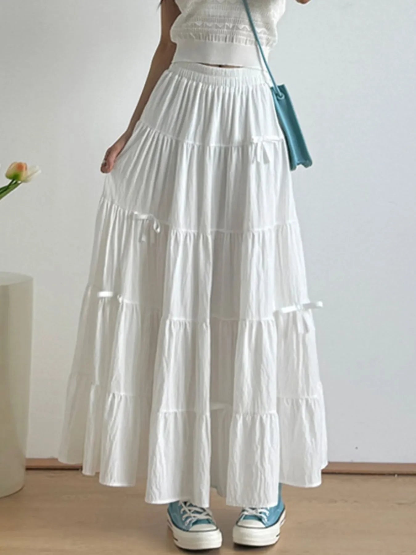 Tiered Elastic Waist Maxi Skirt Polyester - Southern Shores Clothing