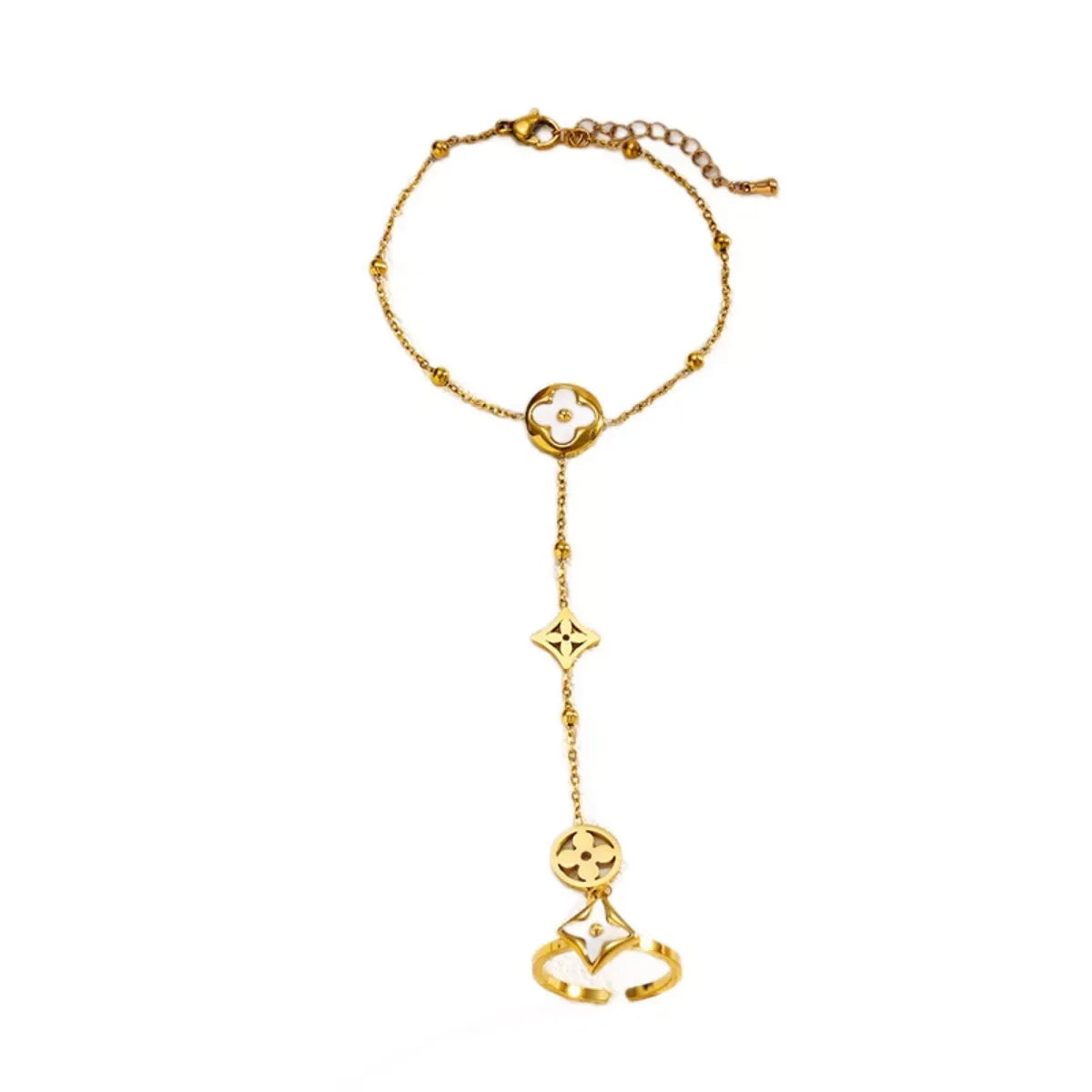 Gold-Plated Clover Charm Hand Chain Bracelet - Southern Shores Clothing