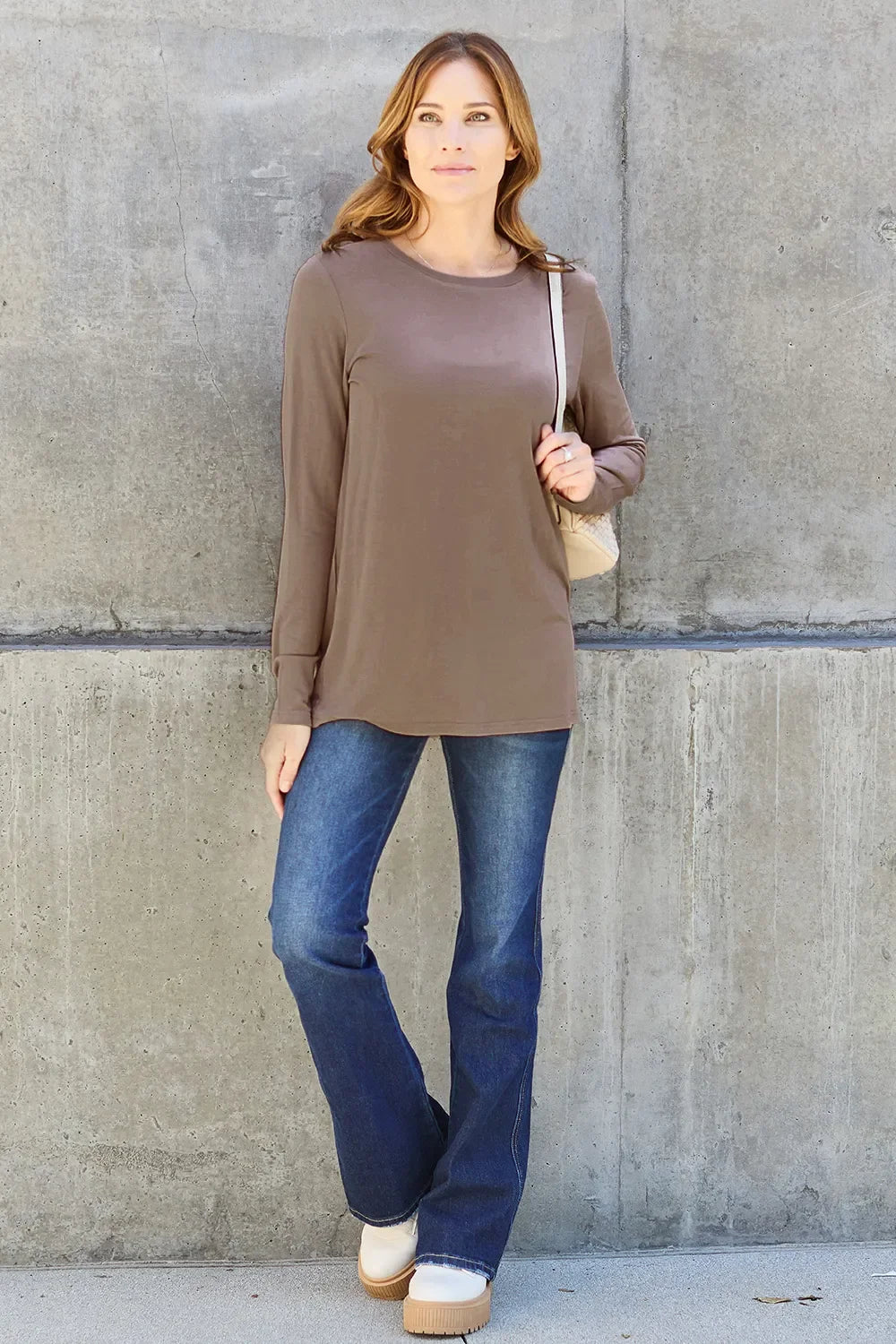 Basic Round Neck Long Sleeve Knit Top Silhouette - Southern Shores Clothing