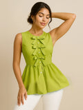 Southern Shores Clothing Tie Front Sleeveless Blouse In 100 Percent Polyester Fabric For Everyday Wear - Southern Shores Clothing