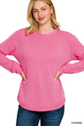 Raised Rib Round Neck Long Sleeve Top Plus Size - Southern Shores Clothing