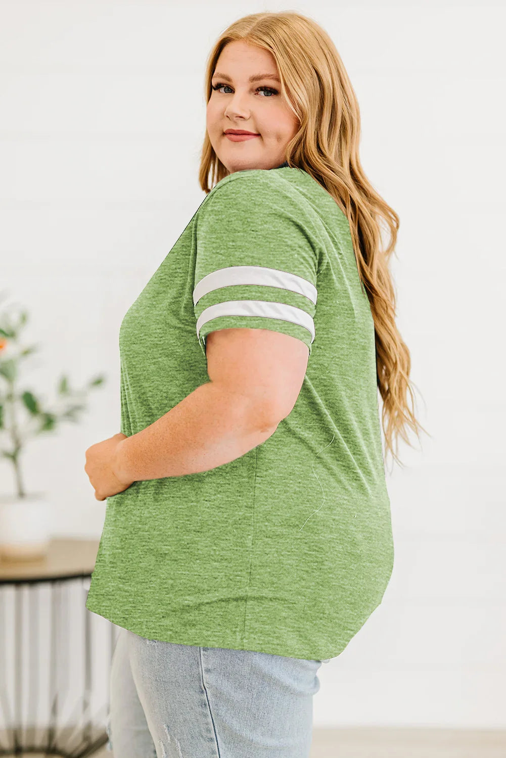 Plus Size Striped V-Neck Short Sleeve T-Shirt - Southern Shores Clothing