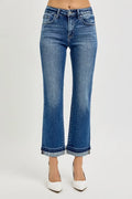 Mid Rise Straight Cuffed Ankle Jeans With Stretch Denim - Southern Shores Clothing