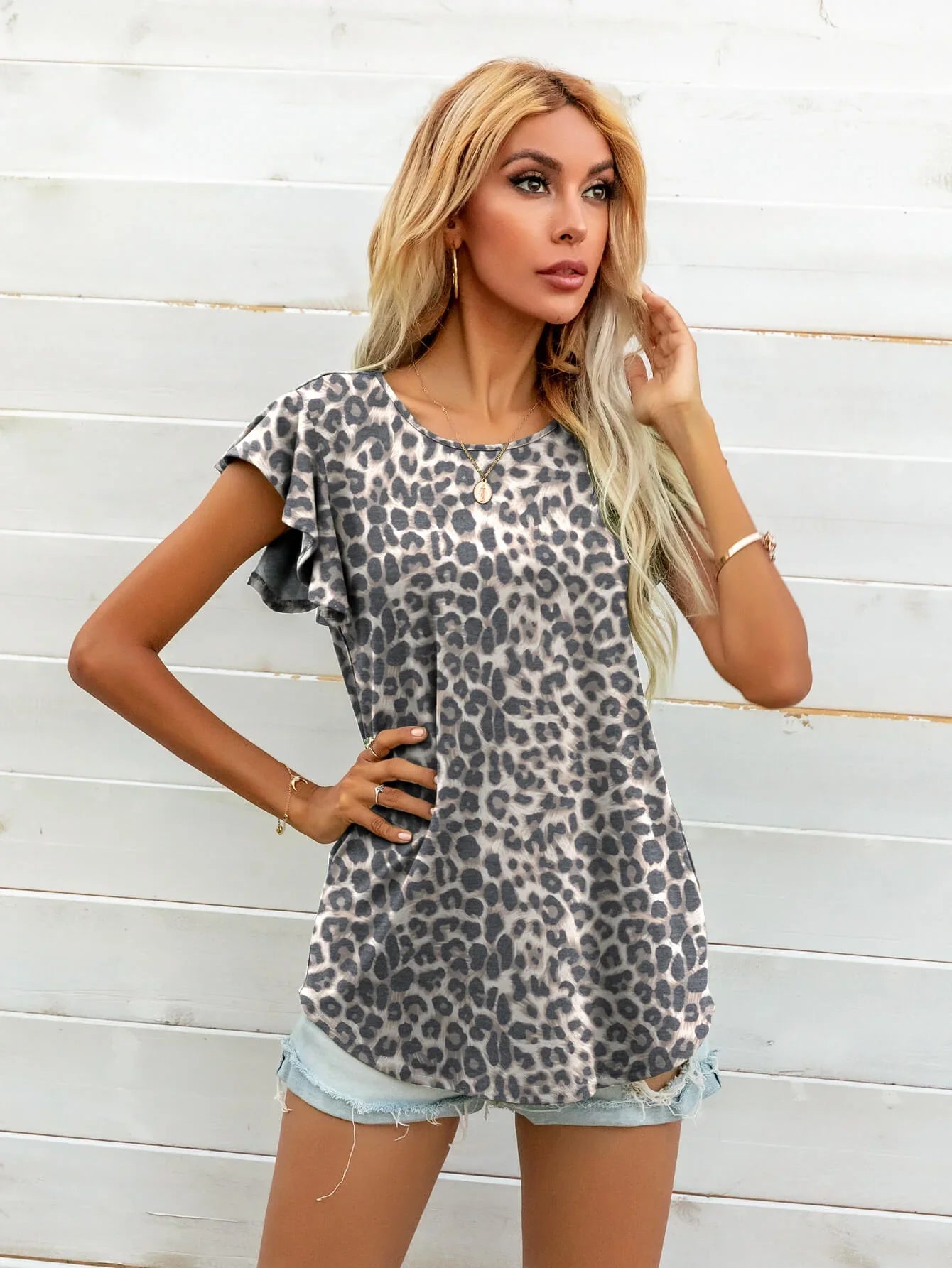 Round Neck Butterfly Sleeve Printed Stretch T Shirt - Southern Shores Clothing