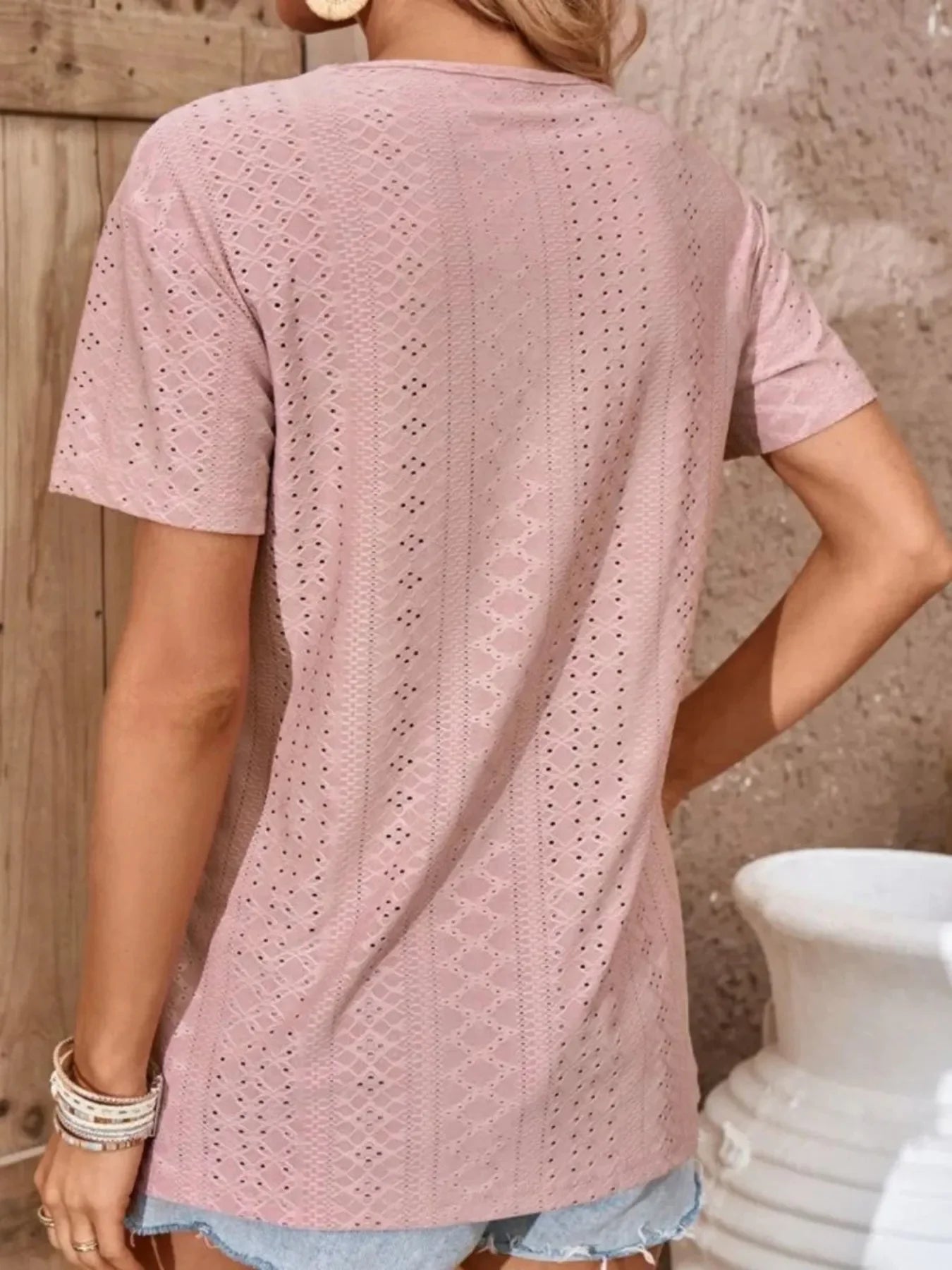 Eyelet Crisscross Short Sleeve T Shirt With Stretch Fabric - Southern Shores Clothing