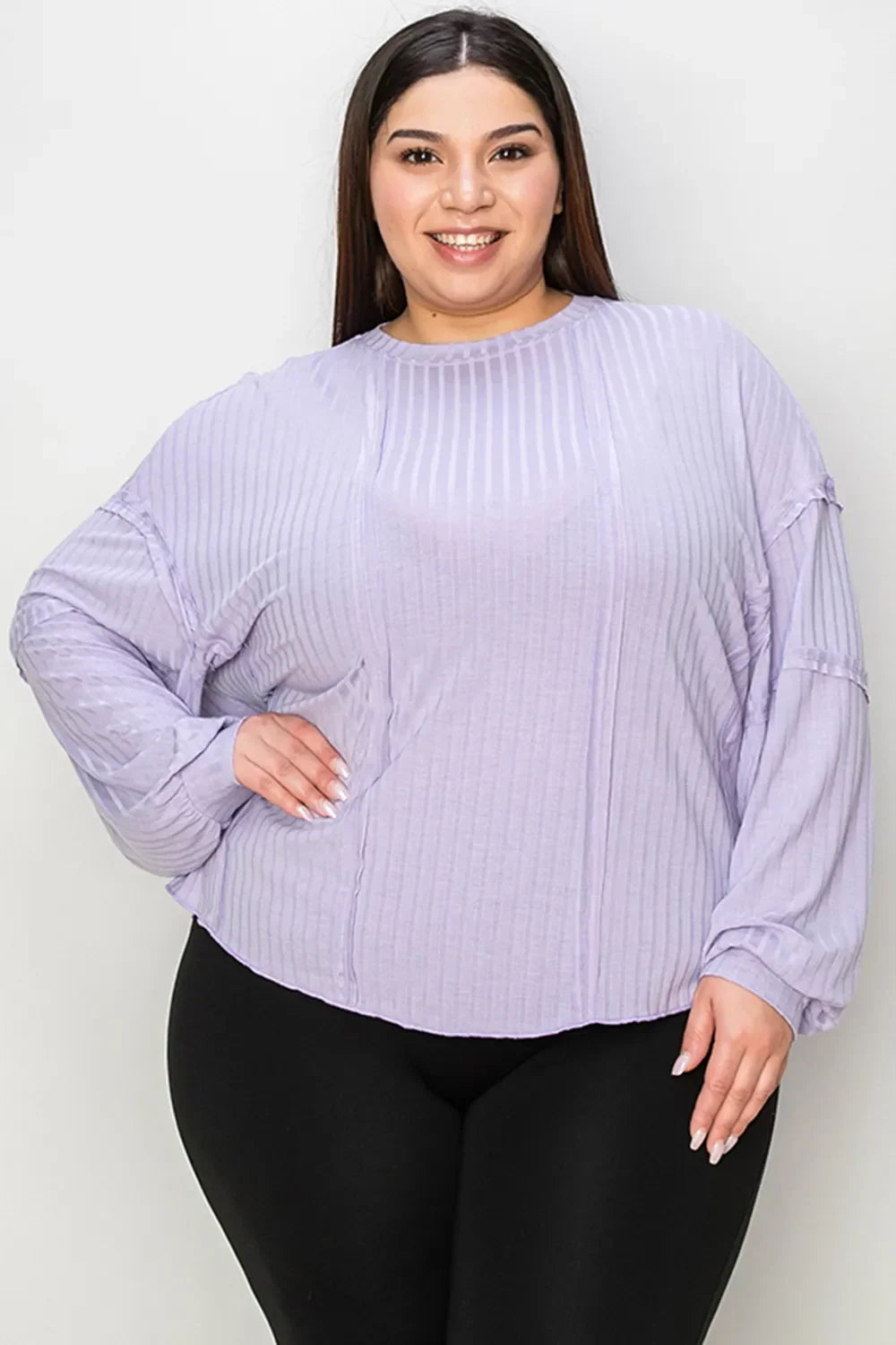 Ribbed Round Neck Long Sleeve T Shirt Basics - Southern Shores Clothing
