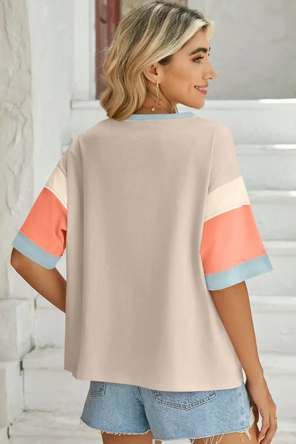Lovelet Color Block Round Neck Half Sleeve T-Shirt - Southern Shores Clothing