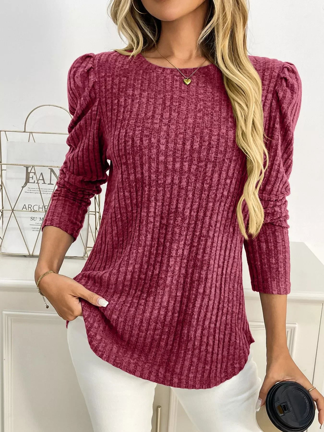 Round Neck Puff Sleeve T-Shirt - Southern Shores Clothing
