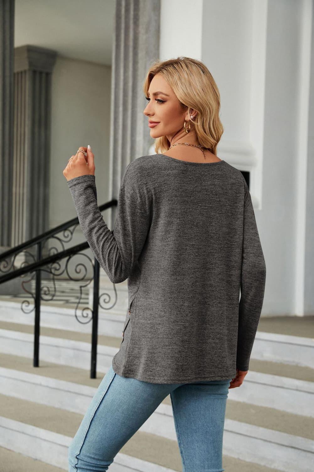 Solid Pattern Round Neck Long Sleeve Stretch Tee - Southern Shores Clothing