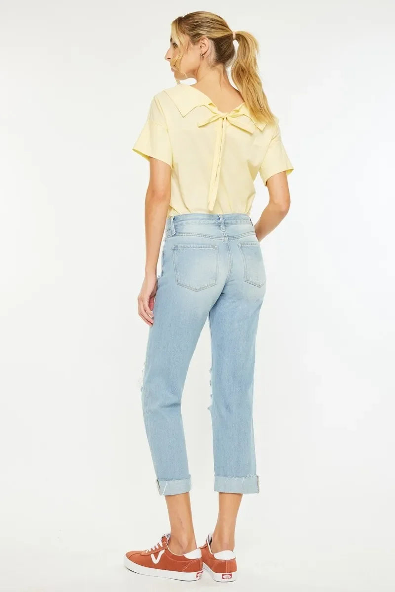 Coastal Distressed Mid Rise Relaxed Boyfriend Jeans
