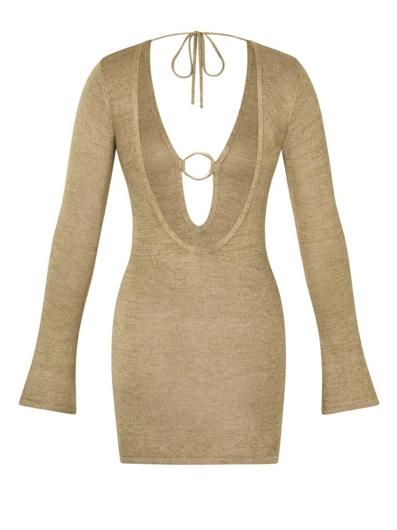 Sheer Knit Mini Coverup Dress With Ring Closure Deep V Neck - Southern Shores Clothing