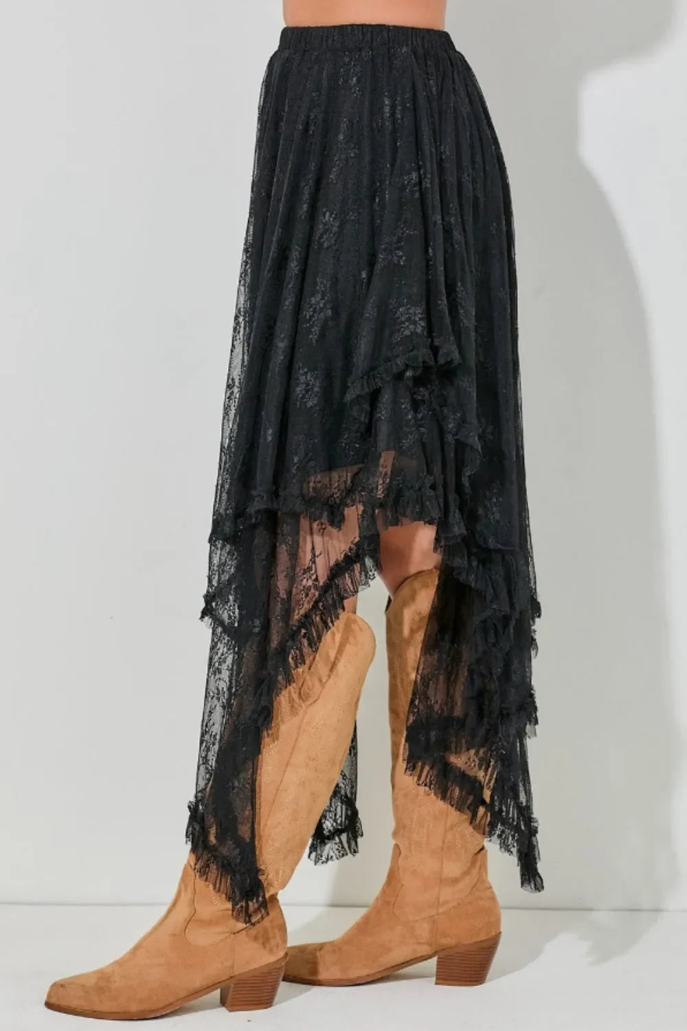 Elastic Waist Asymmetrical Lace Skirt Elegant - Southern Shores Clothing
