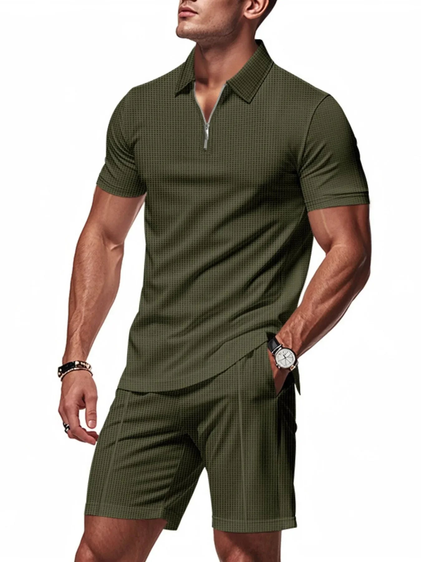 Men's Plus Size Quarter Zip Short Sleeve Top and Shorts Set - Southern Shores Clothing