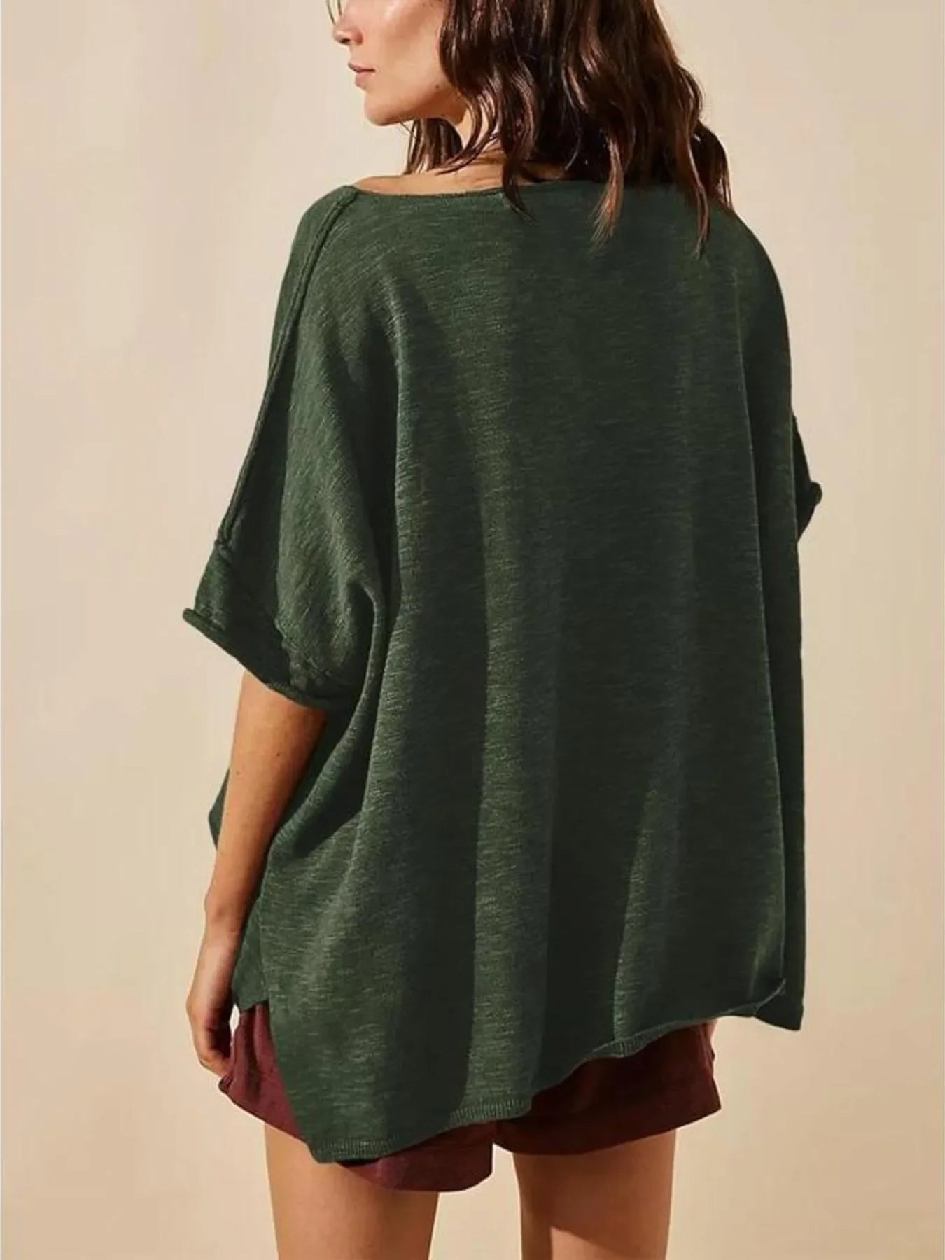 Oversized Round Neck Drop Shoulder Stretchy T Shirt - Southern Shores Clothing