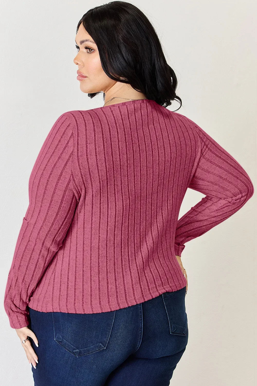 Ribbed Long Sleeve Top Stretch Knit Lightweight - Southern Shores Clothing