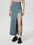 Denim Skirt With Front Zip And Slit Detail - Southern Shores Clothing