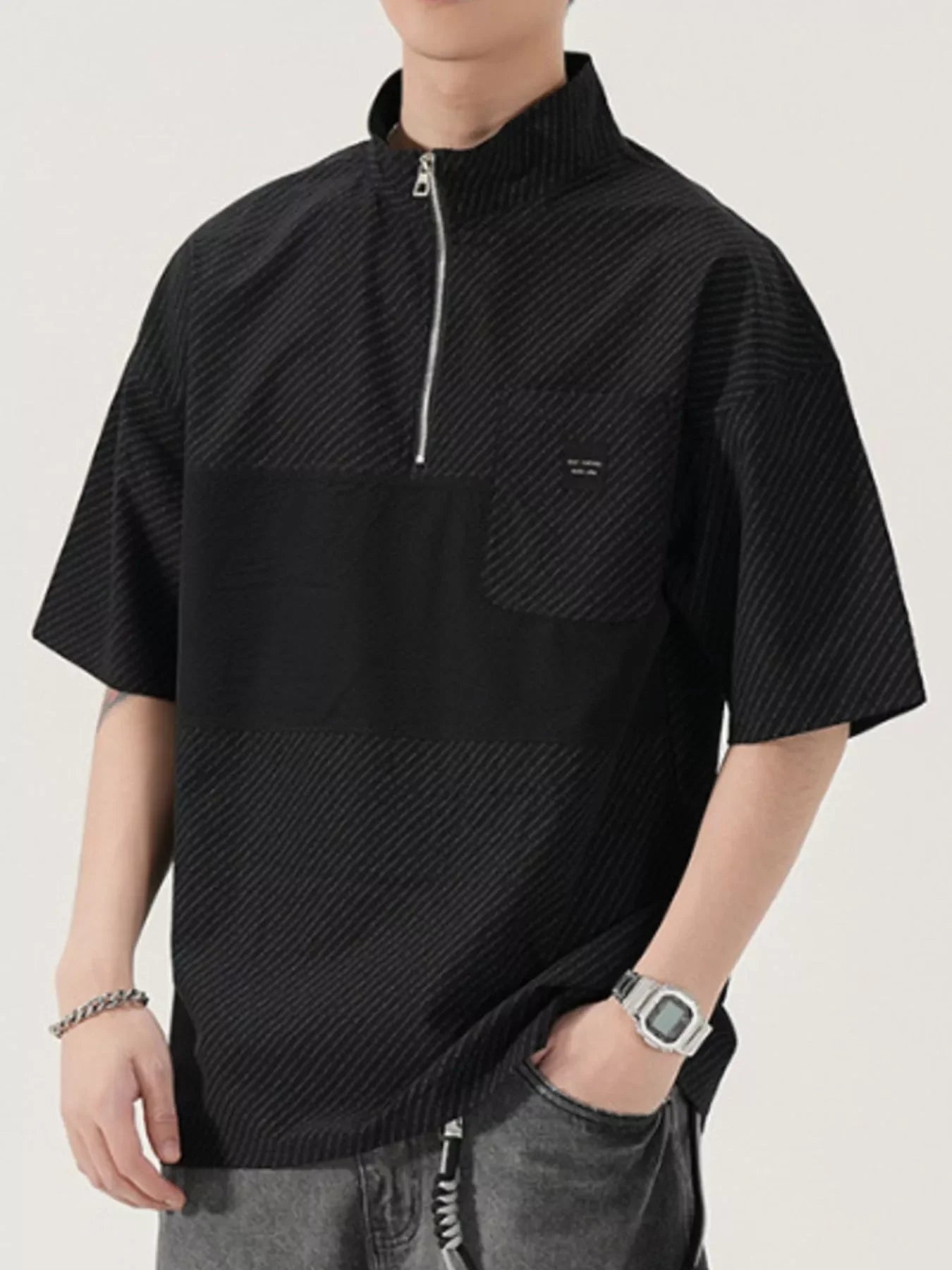 Plus Size Oversized Half-Zip Textured T-Shirt - Southern Shores Clothing