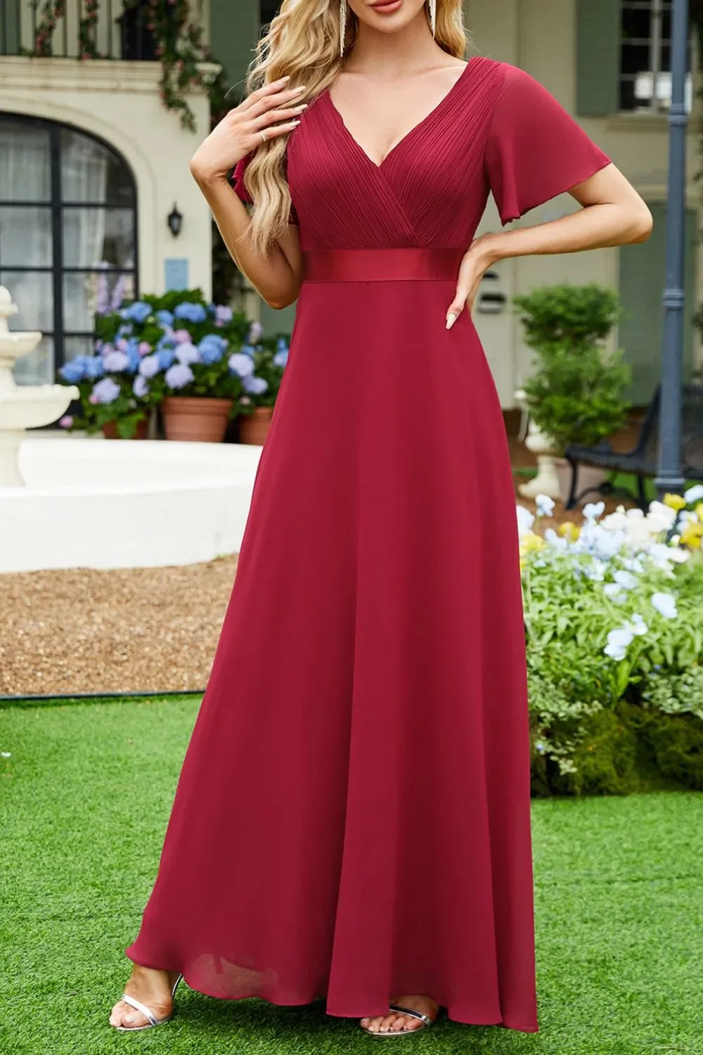 Elegant Surplice Flutter Sleeve Maxi Dress Coastal Style - Southern Shores Clothing