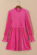 Smocked Round Neck Long Sleeve Dress Casual Beachwear - Southern Shores Clothing