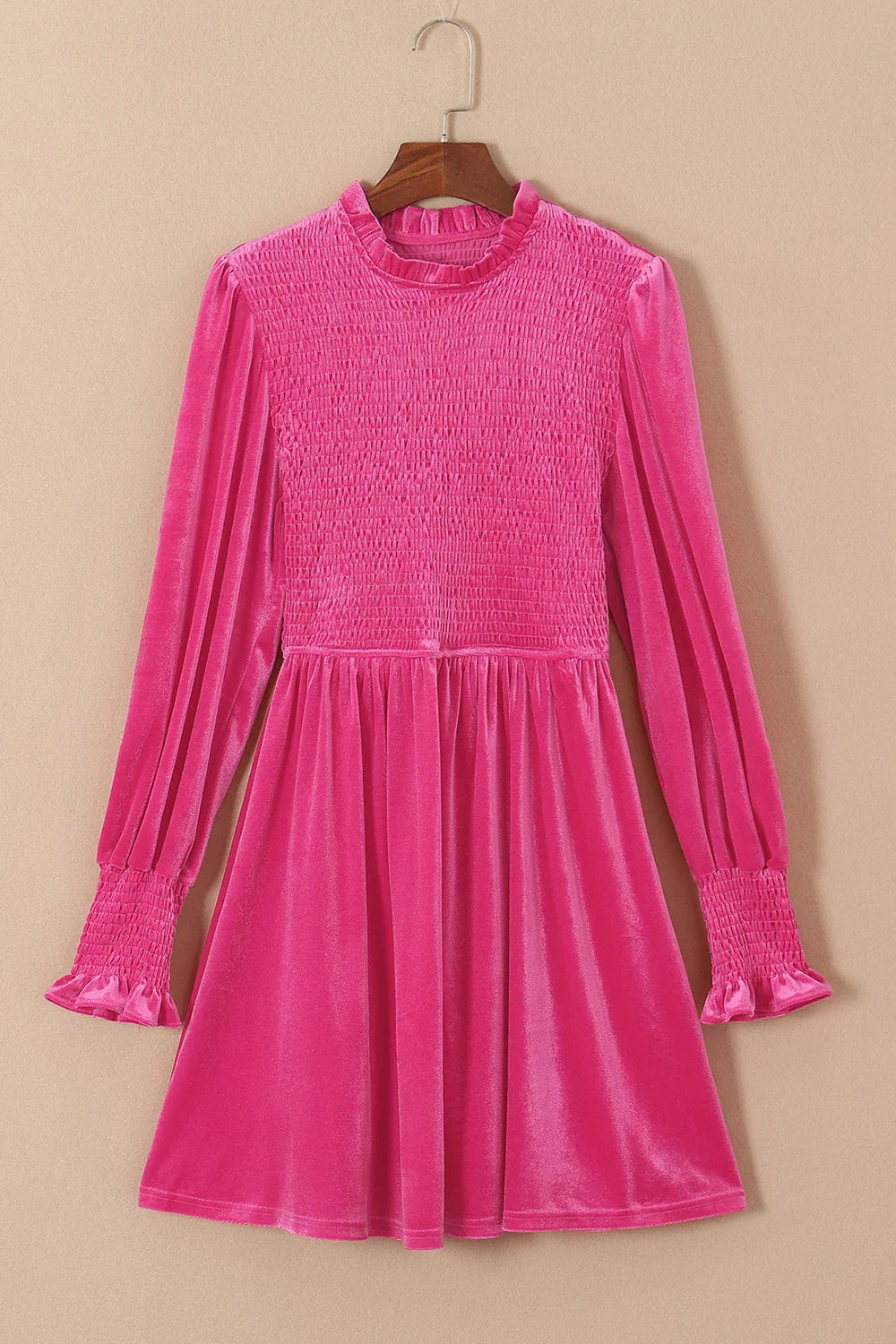 Smocked Round Neck Long Sleeve Dress Casual Beachwear - Southern Shores Clothing