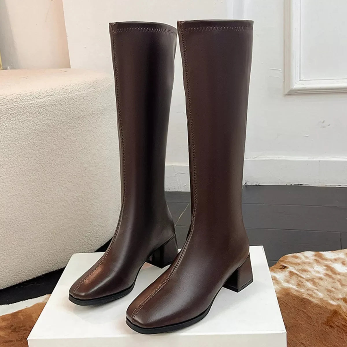 Square Toe Block Heel Boots Classic Design - Southern Shores Clothing