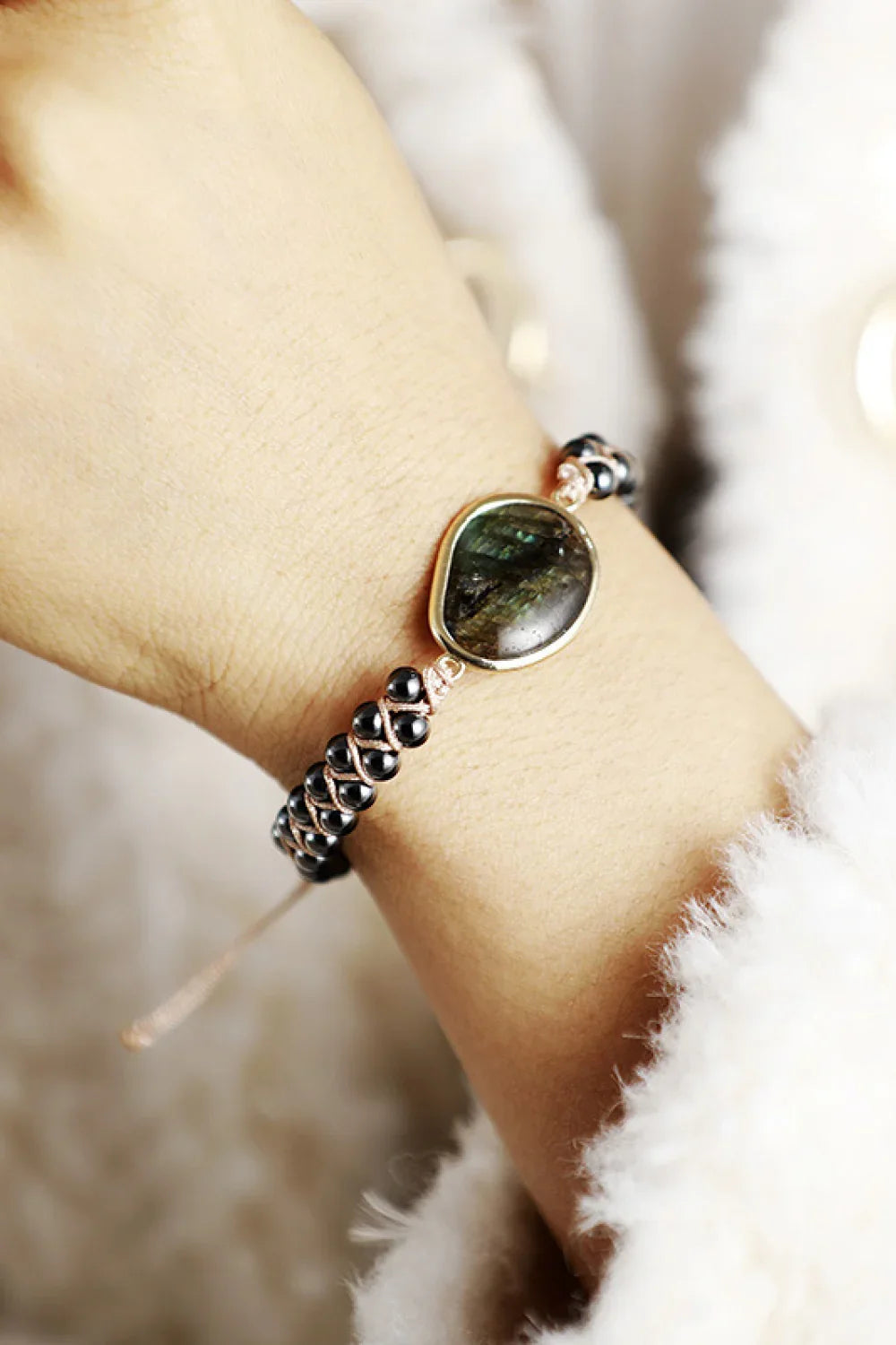 Natural Stone Beaded Bracelet With Gold Bezel - Southern Shores Clothing