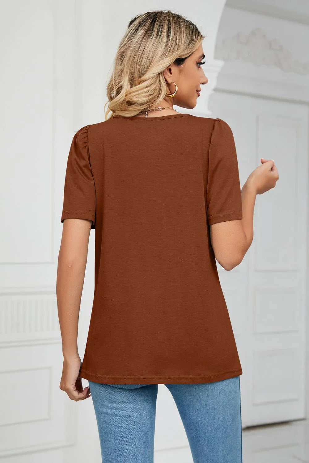 Square Neck Puff Sleeve Tee With Regular Fit - Southern Shores Clothing
