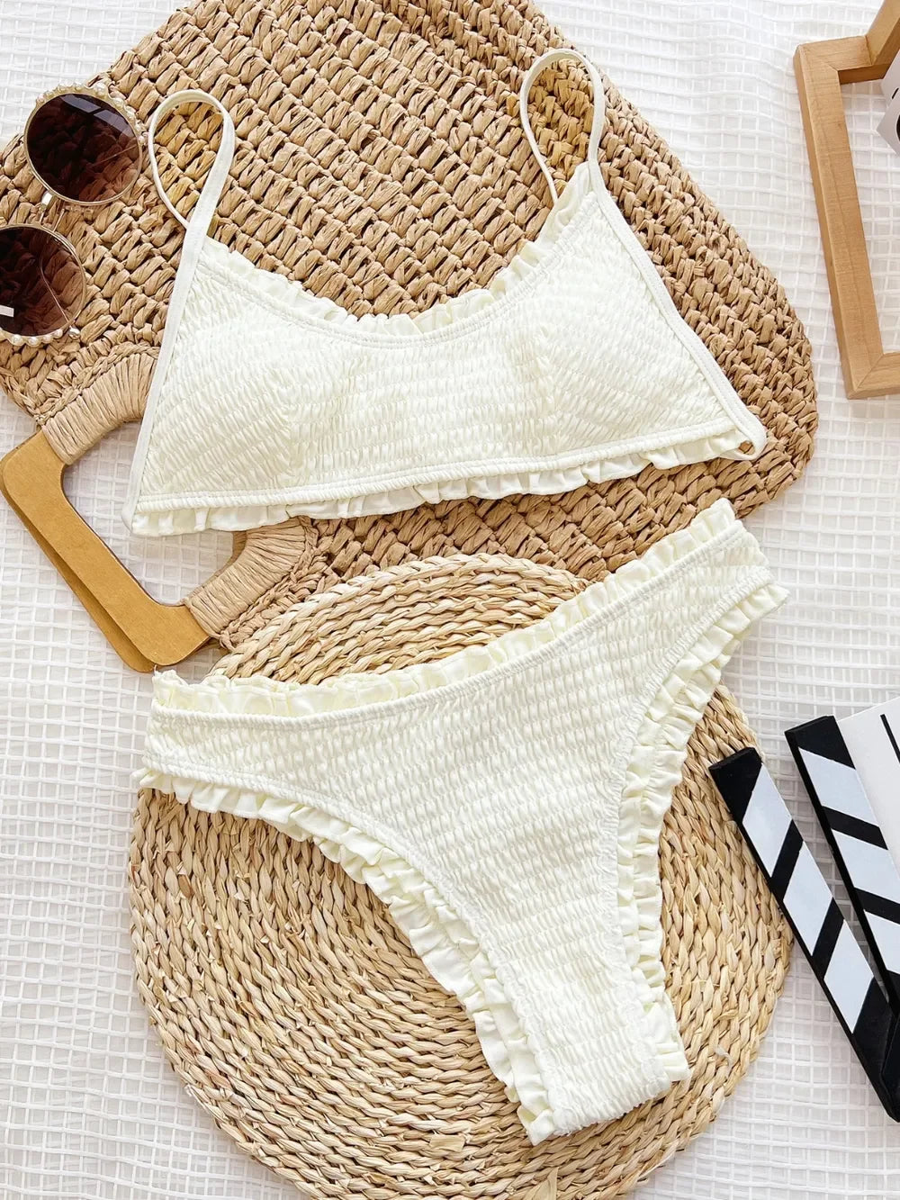 Frill Spaghetti Strap Two Piece Swim Set Removable Padding - Southern Shores Clothing