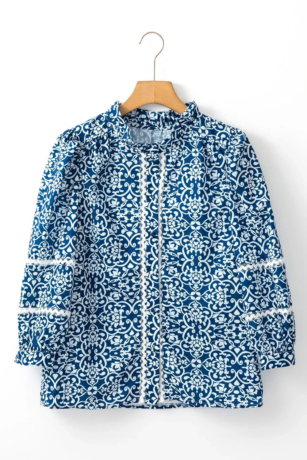 Printed Mock Neck Long Sleeve Blouse With Print - Southern Shores Clothing