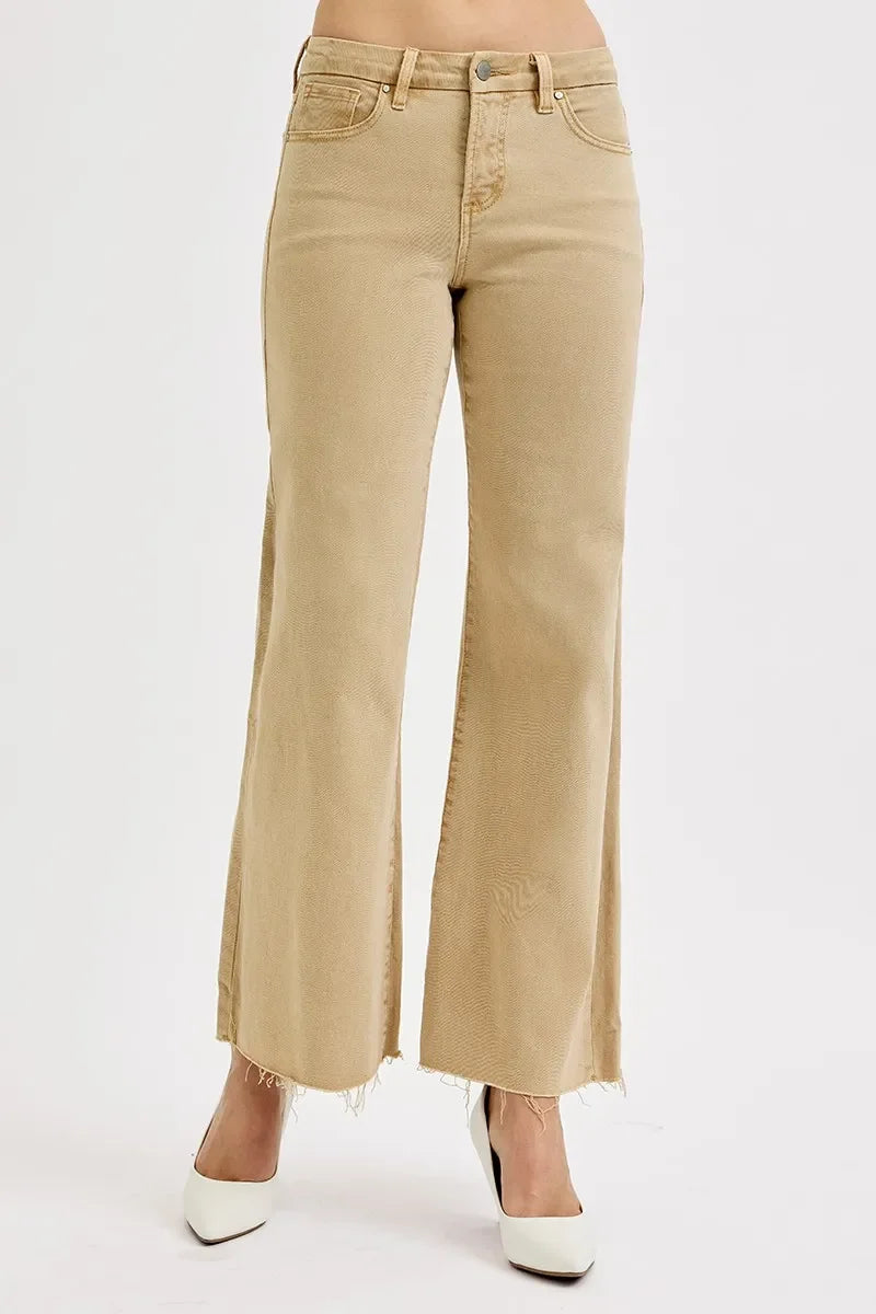 Plus Size Wide Leg Raw Hem Denim Jeans Stretch - Southern Shores Clothing
