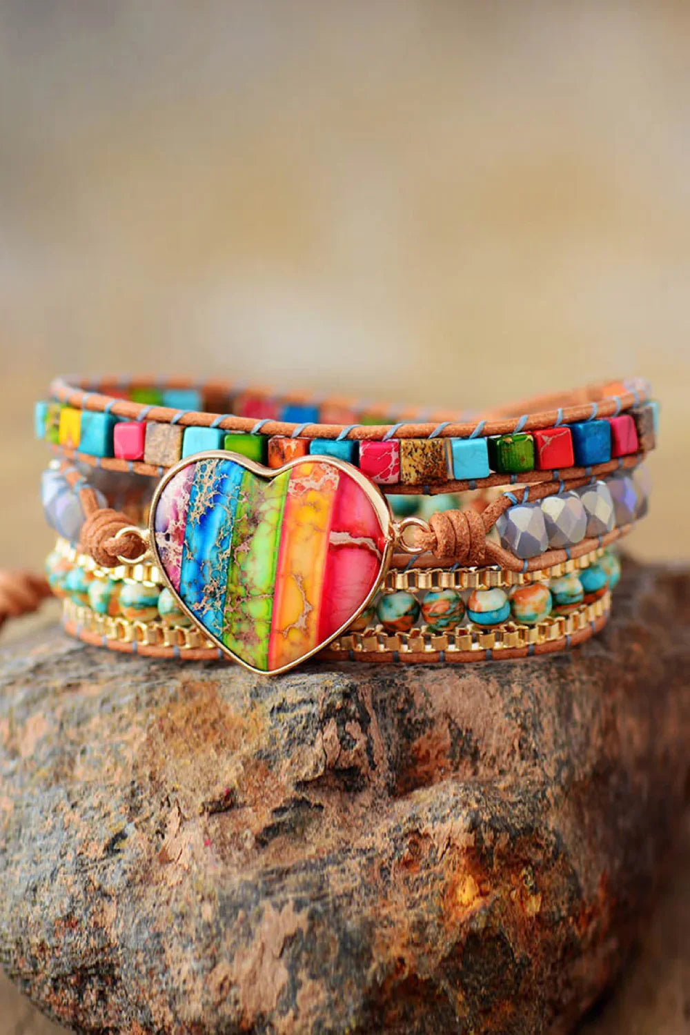 Imperial Jasper And Crystal Layered Wrap Bracelet - Southern Shores Clothing
