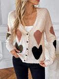 Heart Pattern Ribbed Button Up Cardigan With Stretch - Southern Shores Clothing