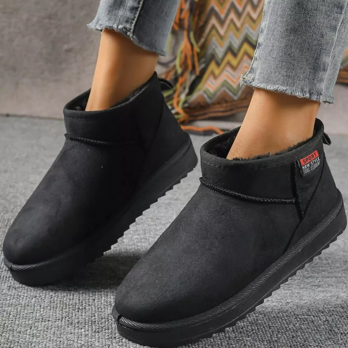 Suede Round Toe Platform Boots Flat Heel Rubber Sole - Southern Shores Clothing