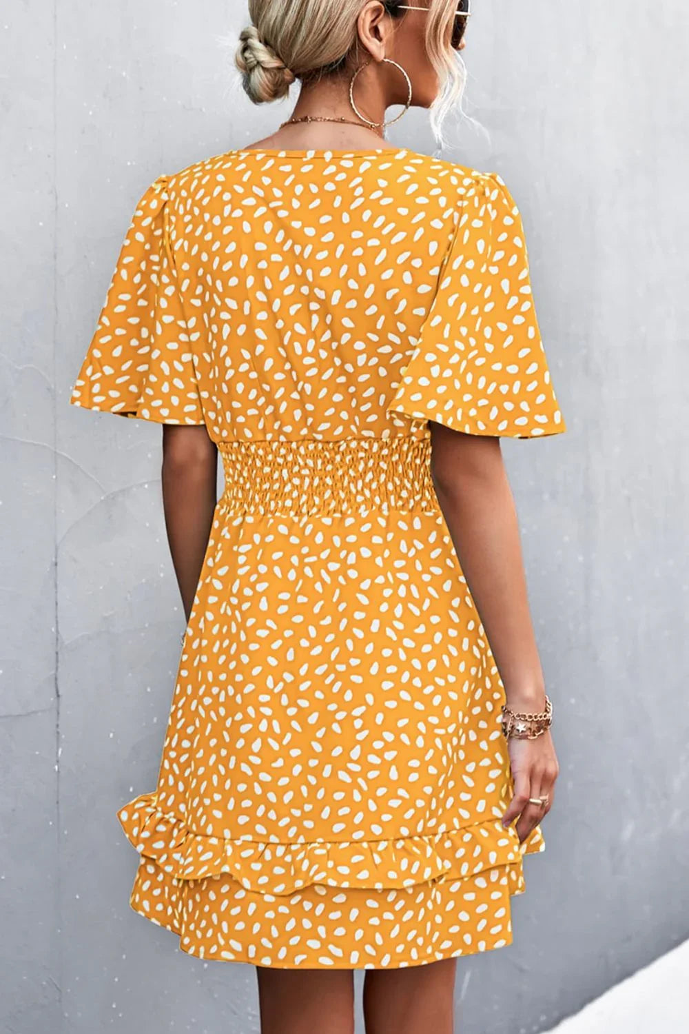Printed Smocked Waist Layered Surplice Dress - Southern Shores Clothing