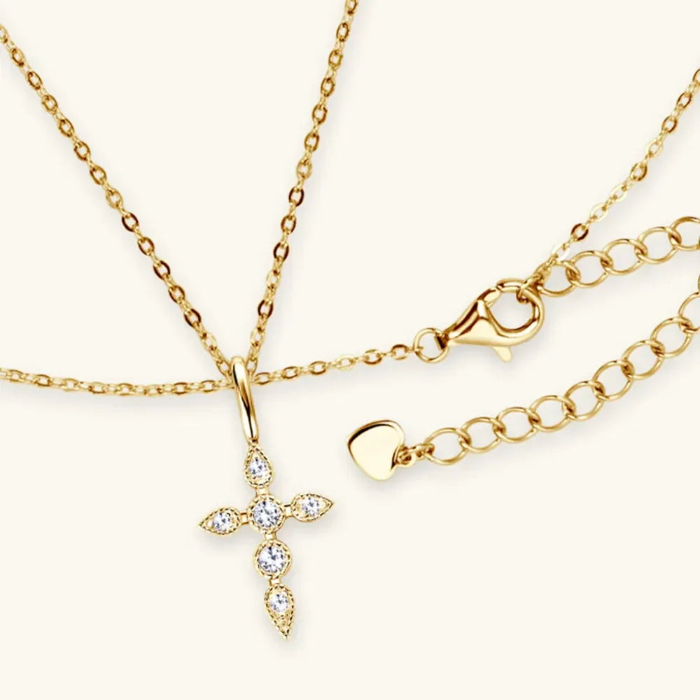 Sterling Silver Moissanite Cross Pendant Necklace - Southern Shores Clothing
