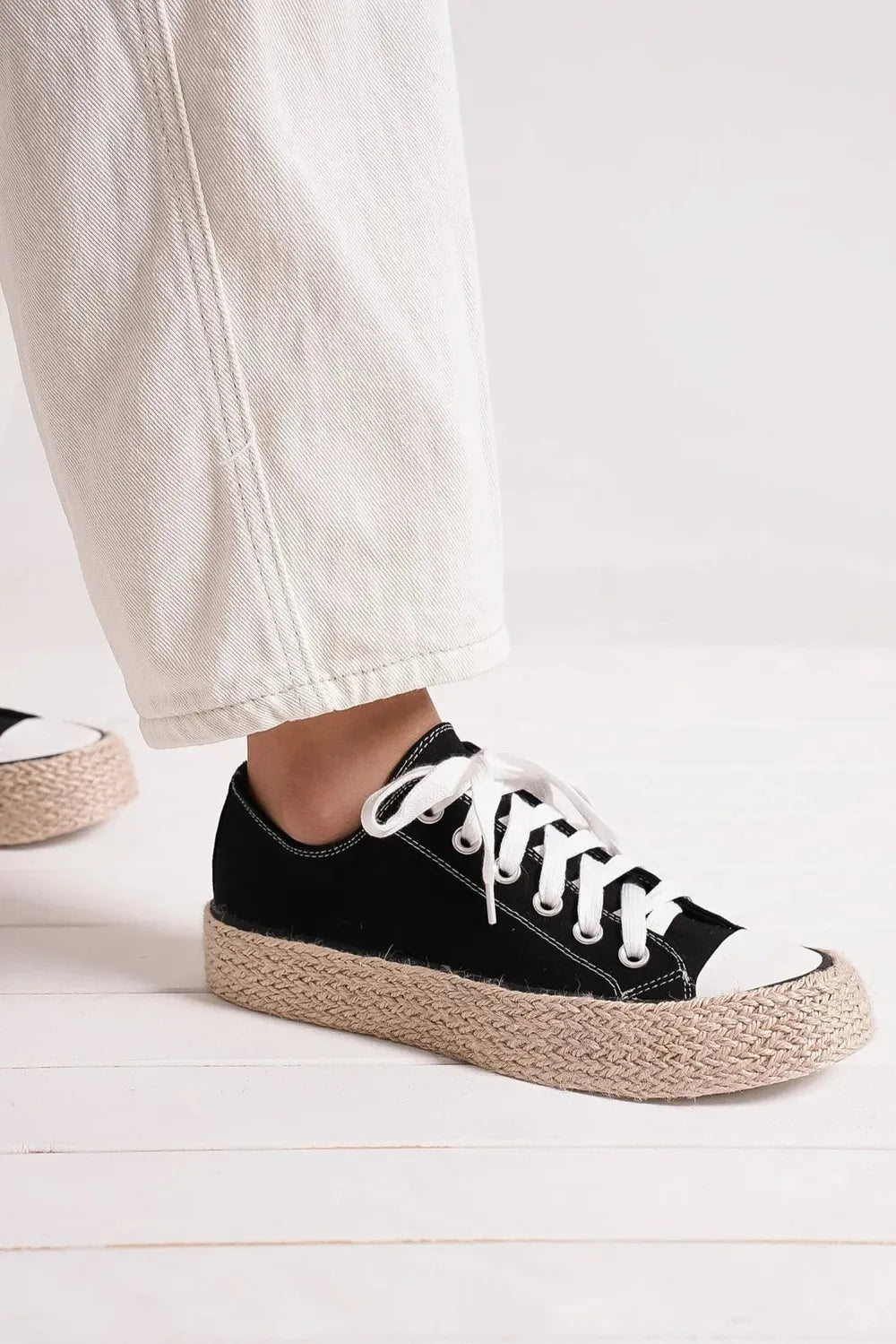 Lace Up Woven Espadrille Sole Sneakers Casual Style