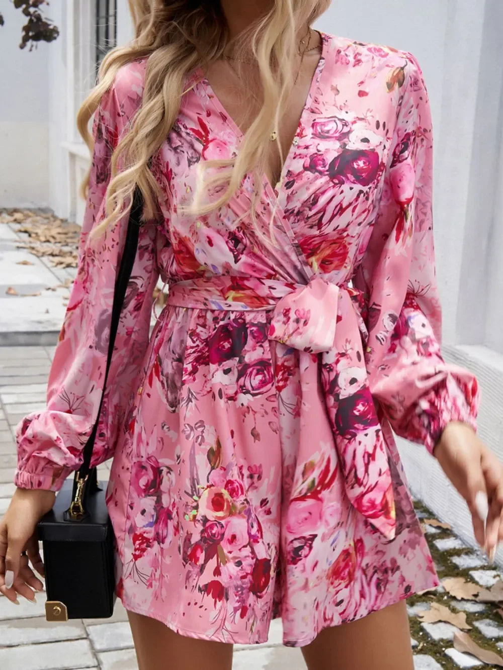 Tied Surplice Long Sleeve Romper With Sheer Detail - Southern Shores Clothing