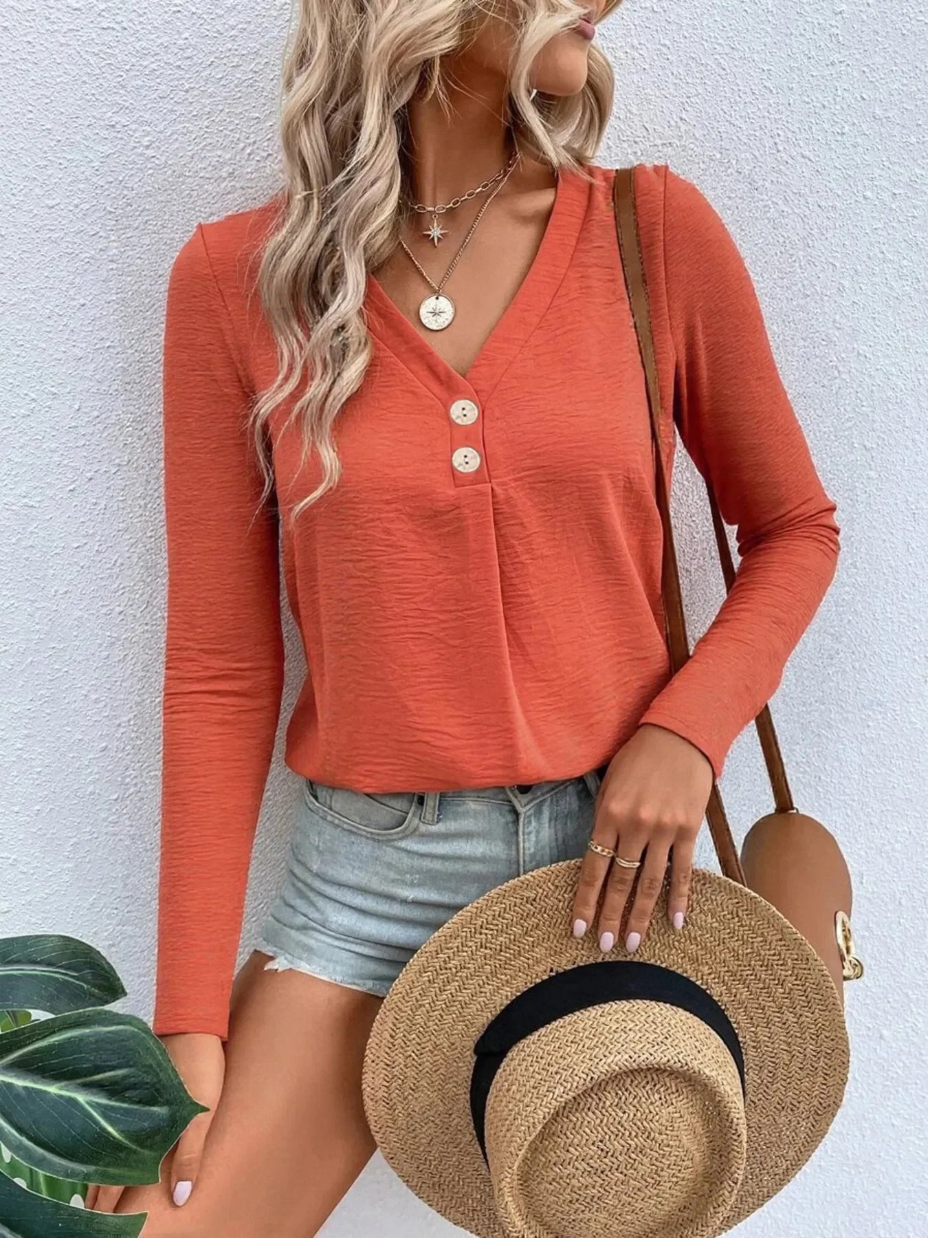 Plus Size V Neck Long Sleeve T Shirt Everyday Comfort - Southern Shores Clothing