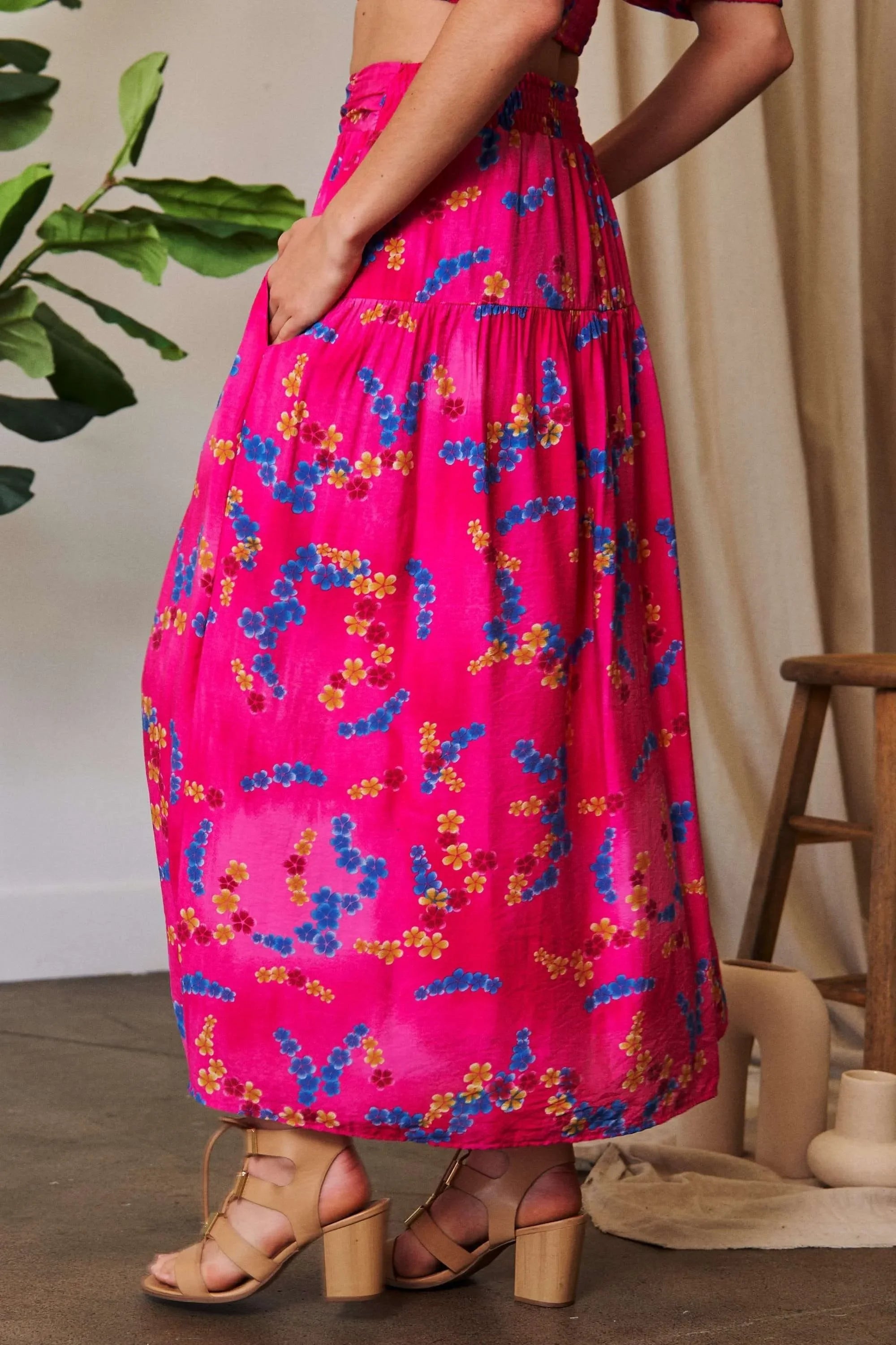 Printed Smocking Waistband Ruffled Maxi Skirt - Southern Shores Clothing