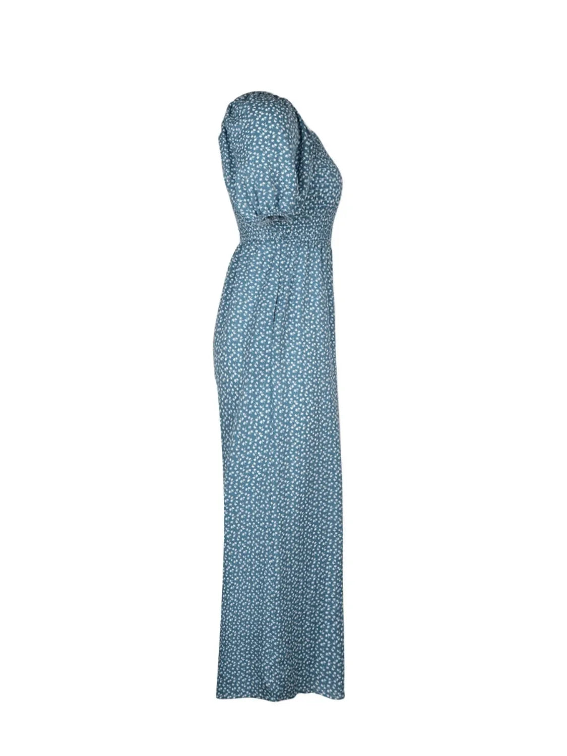Printed Square Neck Puff Sleeve Jumpsuit - Southern Shores Clothing