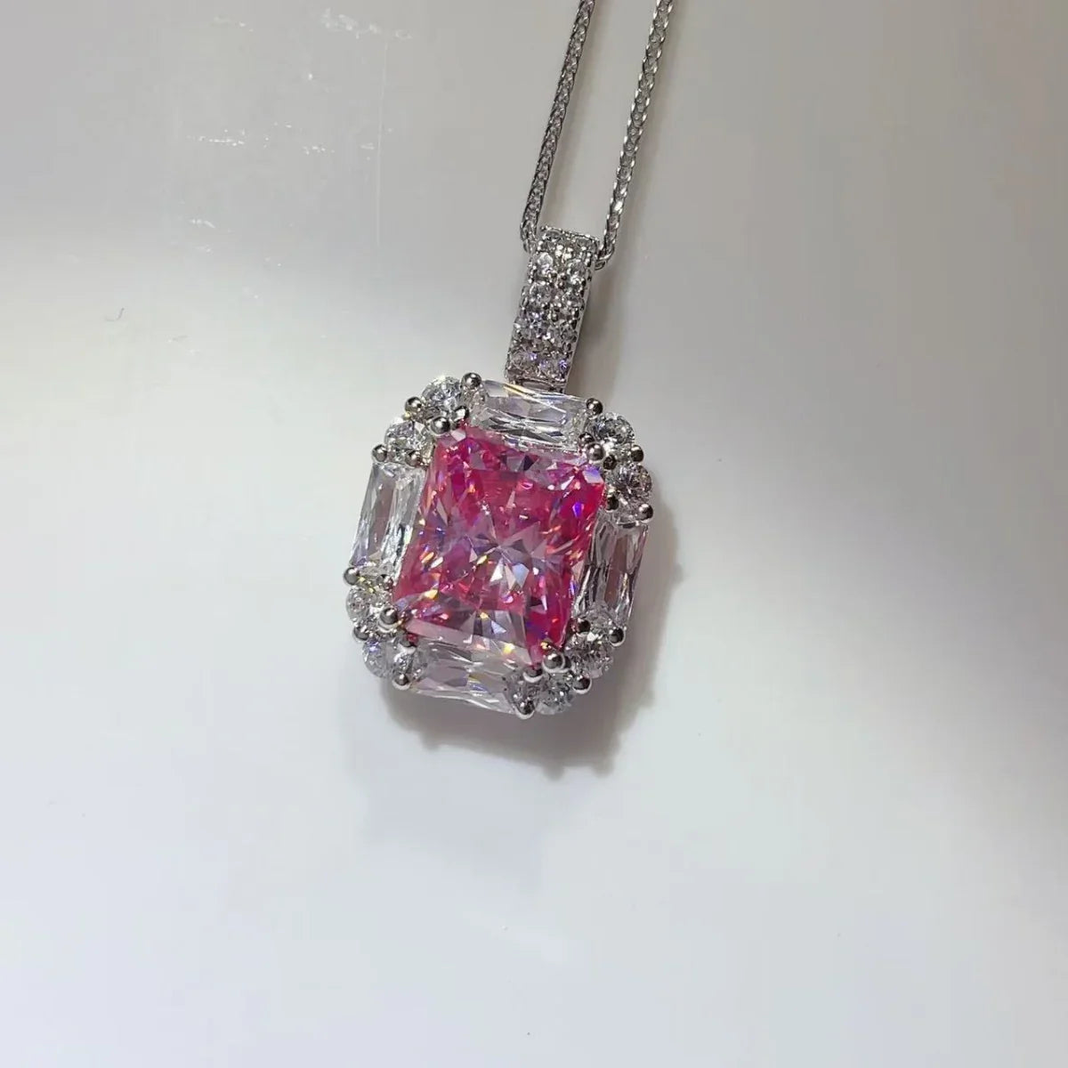 Moissanite Pendant Necklace In Sterling Silver With Halo - Southern Shores Clothing