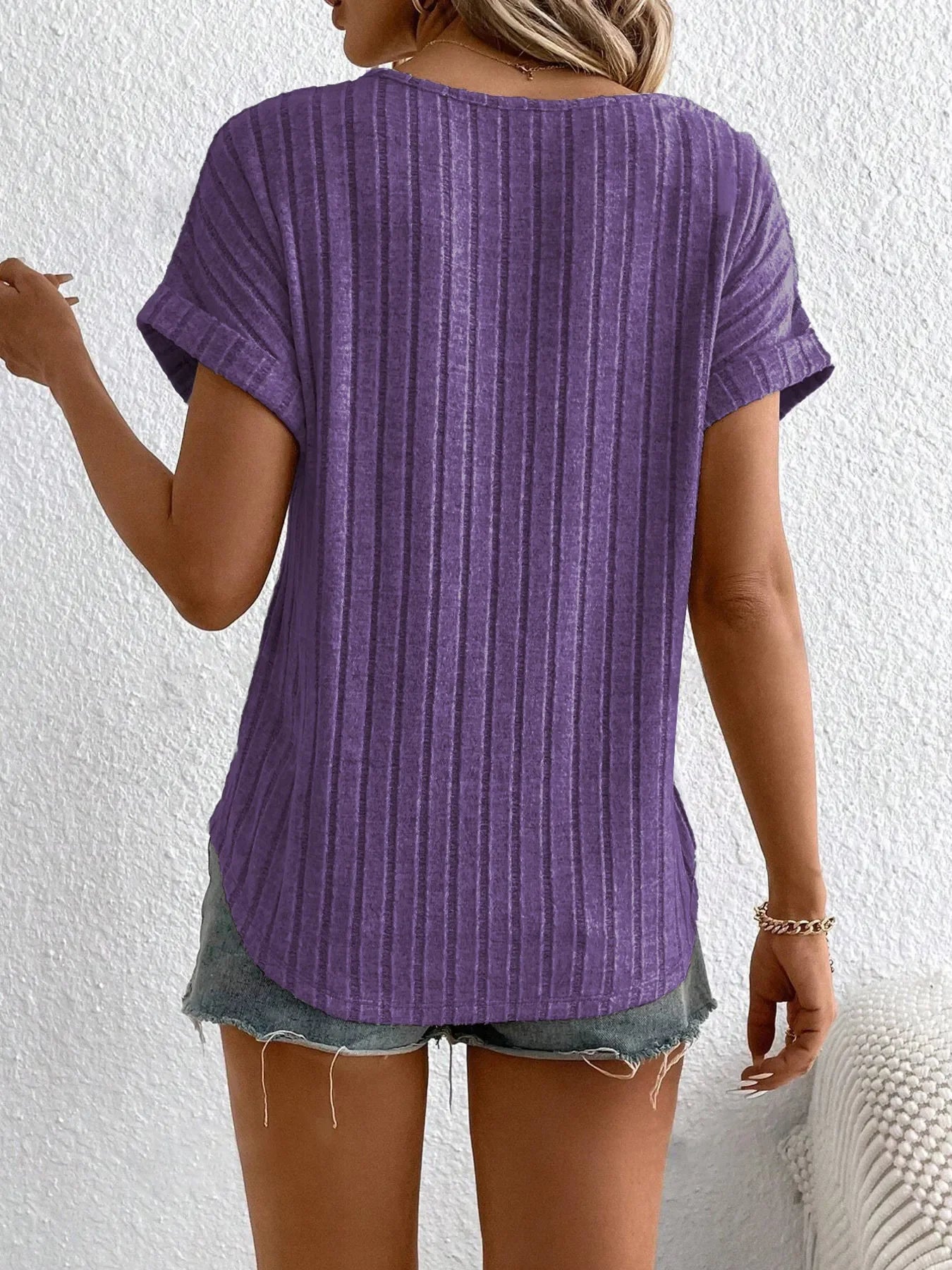 Plus Size Ribbed Texture Short Sleeve T-Shirt - Southern Shores Clothing