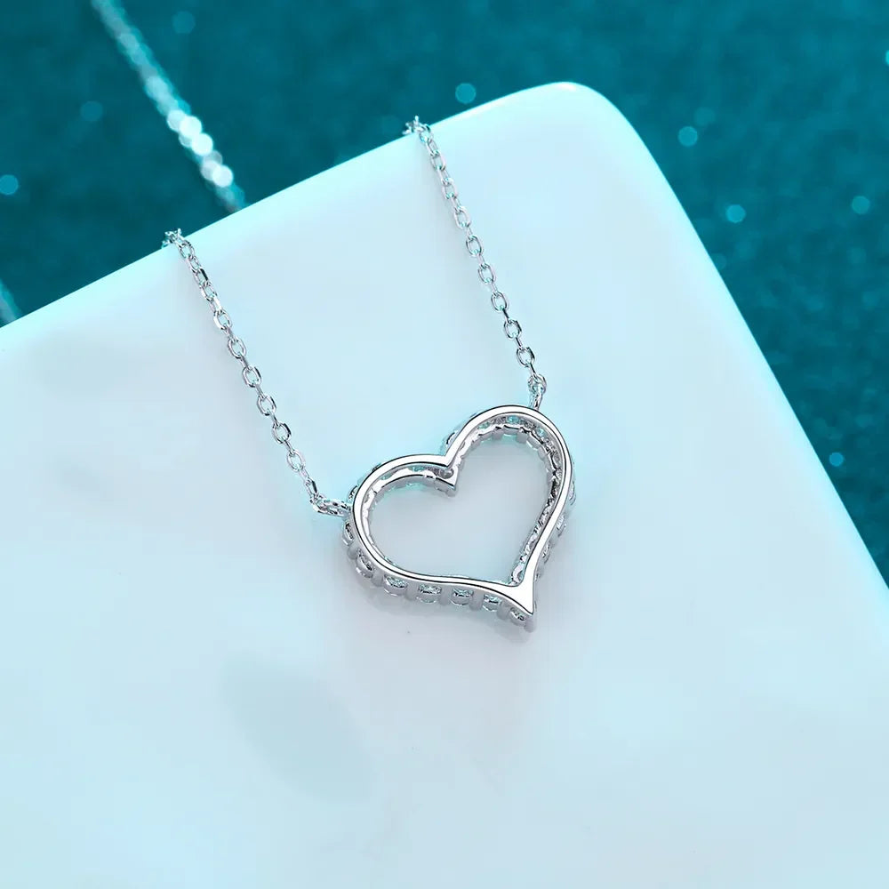 Moissanite Sterling Silver Heart Necklace - Southern Shores Clothing