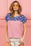 Star Printed Stripe Combo T Shirt Cotton Jersey - Southern Shores Clothing