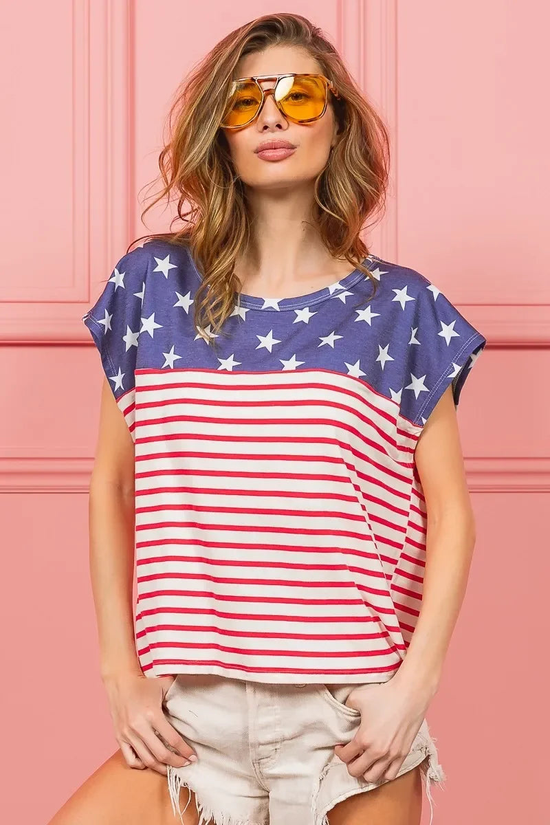Star Printed Stripe Combo T Shirt Cotton Jersey - Southern Shores Clothing