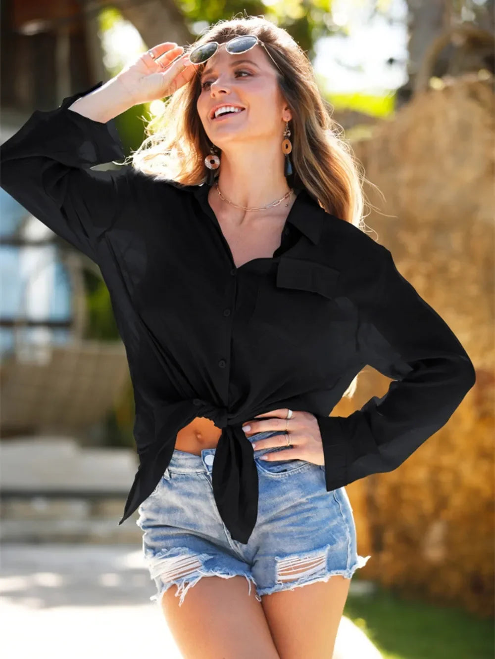 Pocketed Dropped Shoulder Swimwear Cover Up One Size - Southern Shores Clothing