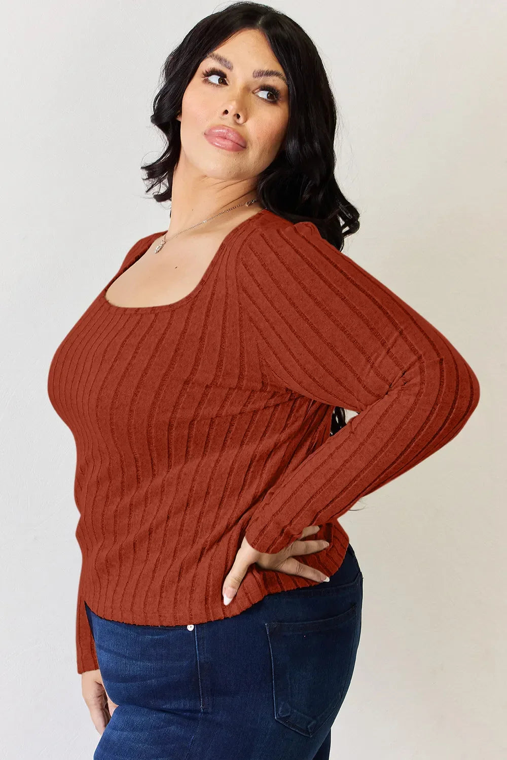 Ribbed Long Sleeve Top Stretch Knit Lightweight - Southern Shores Clothing