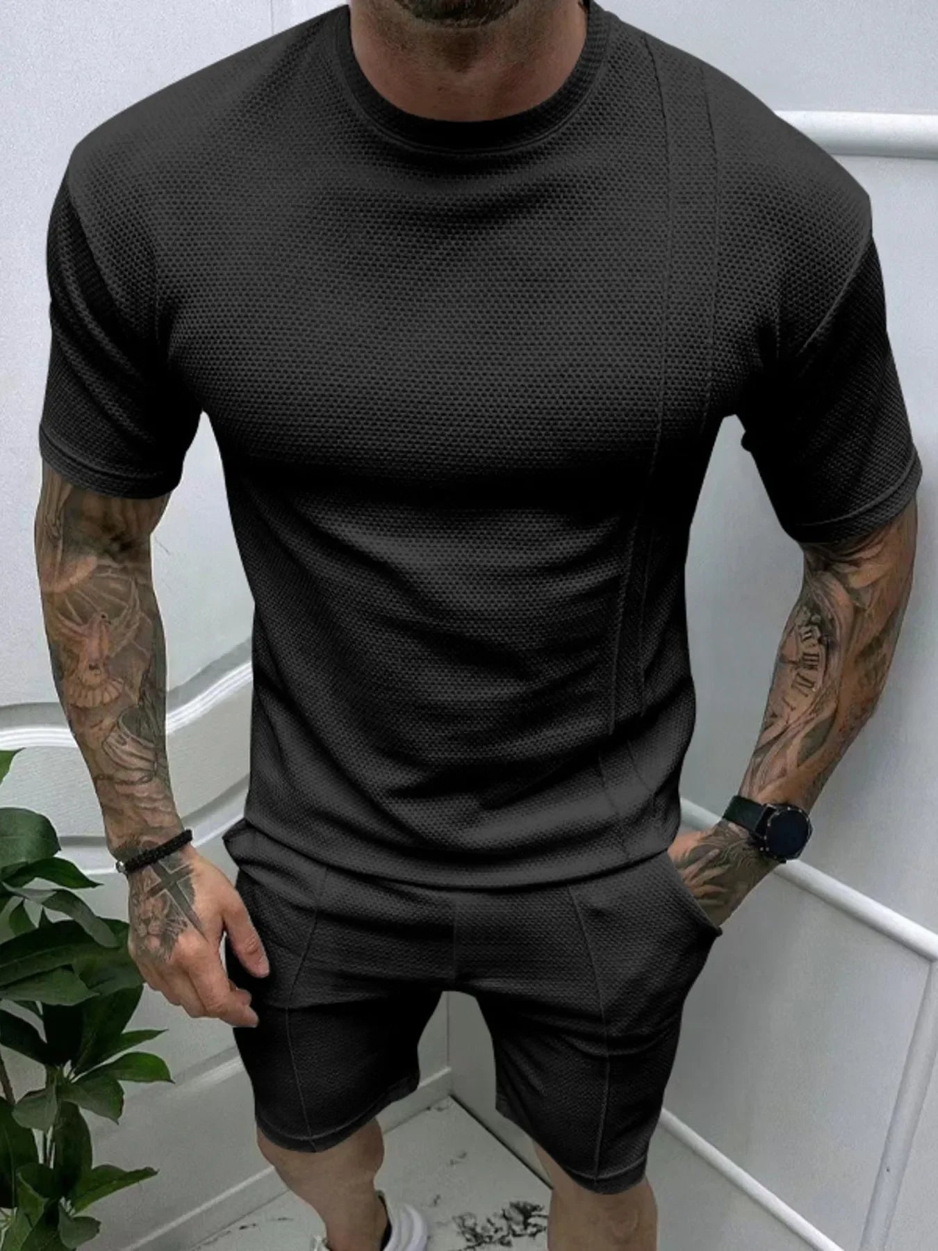 Men's Full Size Round Neck Tee and Shorts Set Plus Size - Southern Shores Clothing
