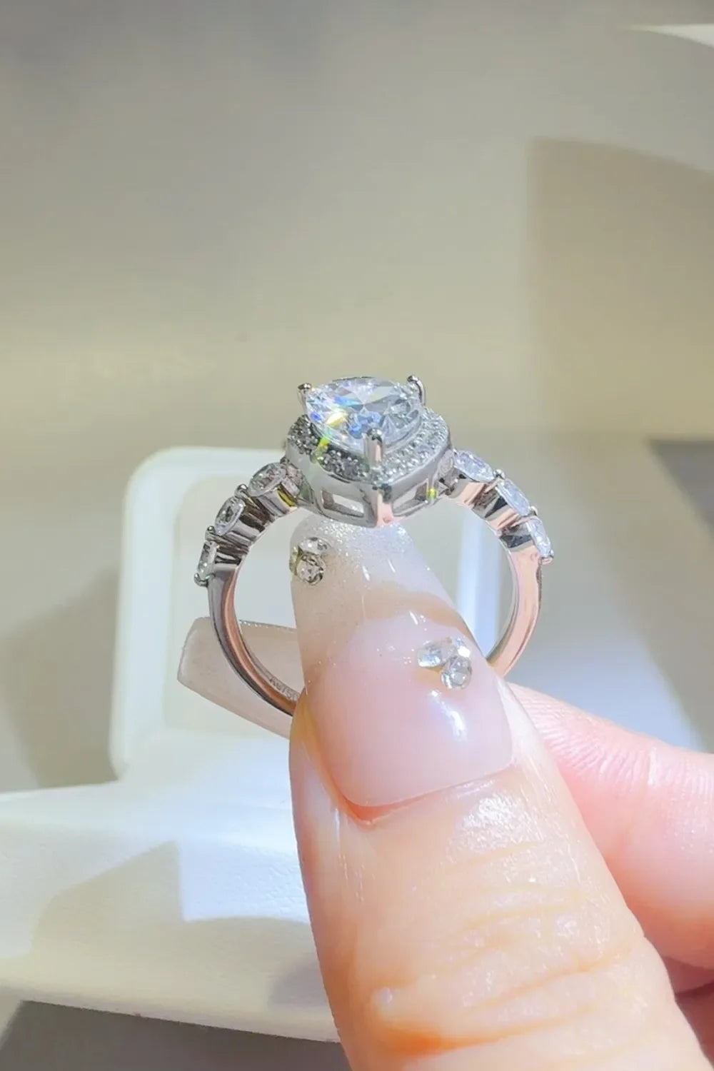 2 Carat Pear-Cut Moissanite Sterling Silver Ring With Halo - Southern Shores Clothing